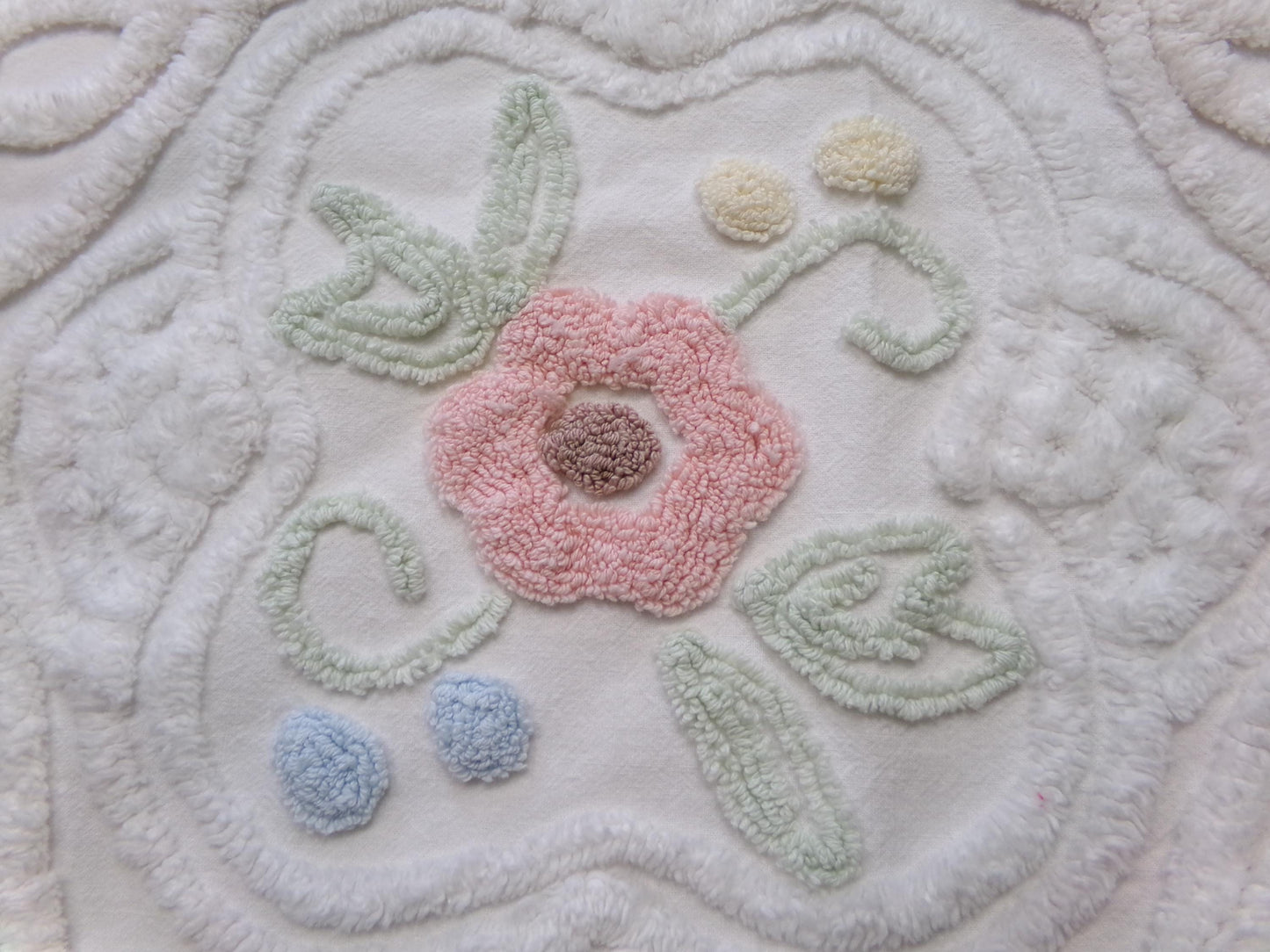 cottage style vintage chenille fabric, dimensional floral design 24" x 21" inch piece craft & sewing material