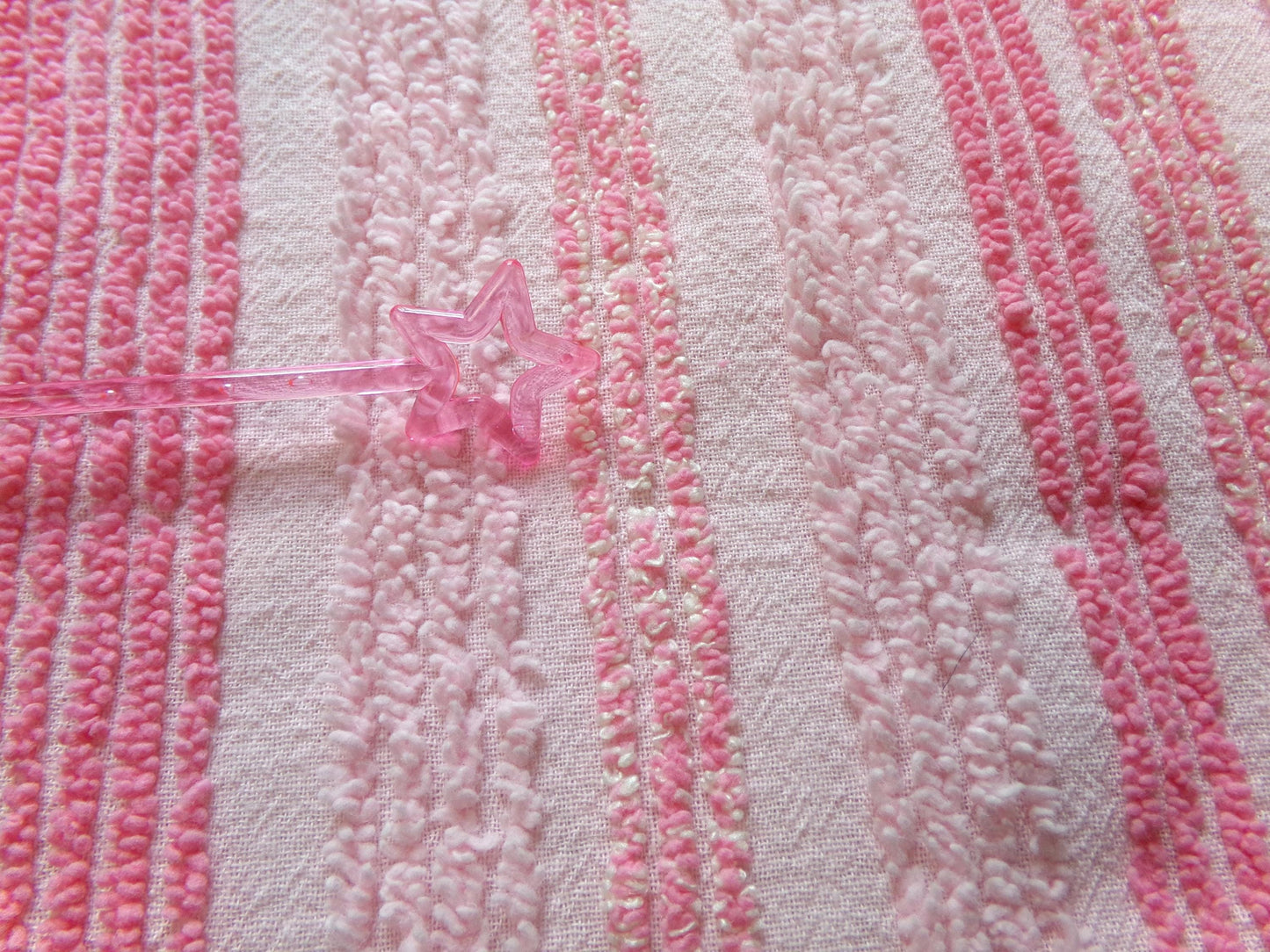 multisize pink striped vintage chenille fabric, ultra lightweight 18" x 24" piece of sewing material w/ variegated stripe lines