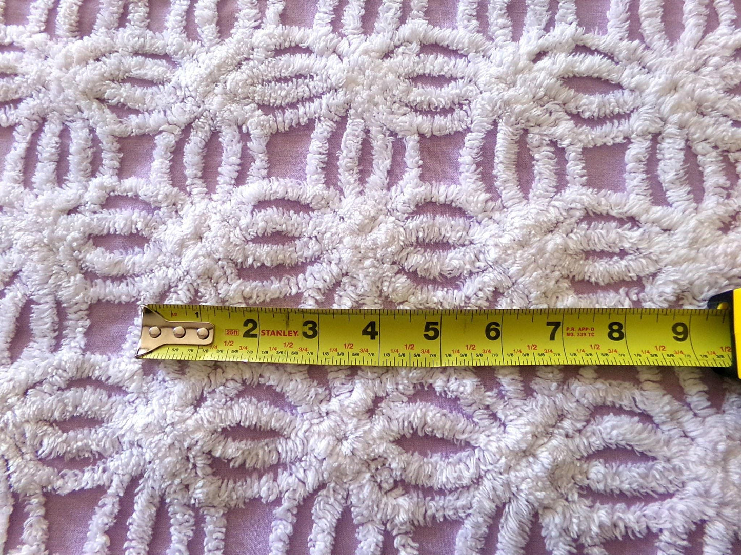 Vintage Lilac Chenille Fabric, White Spider Tufted Pattern, 18" x 24" Piece