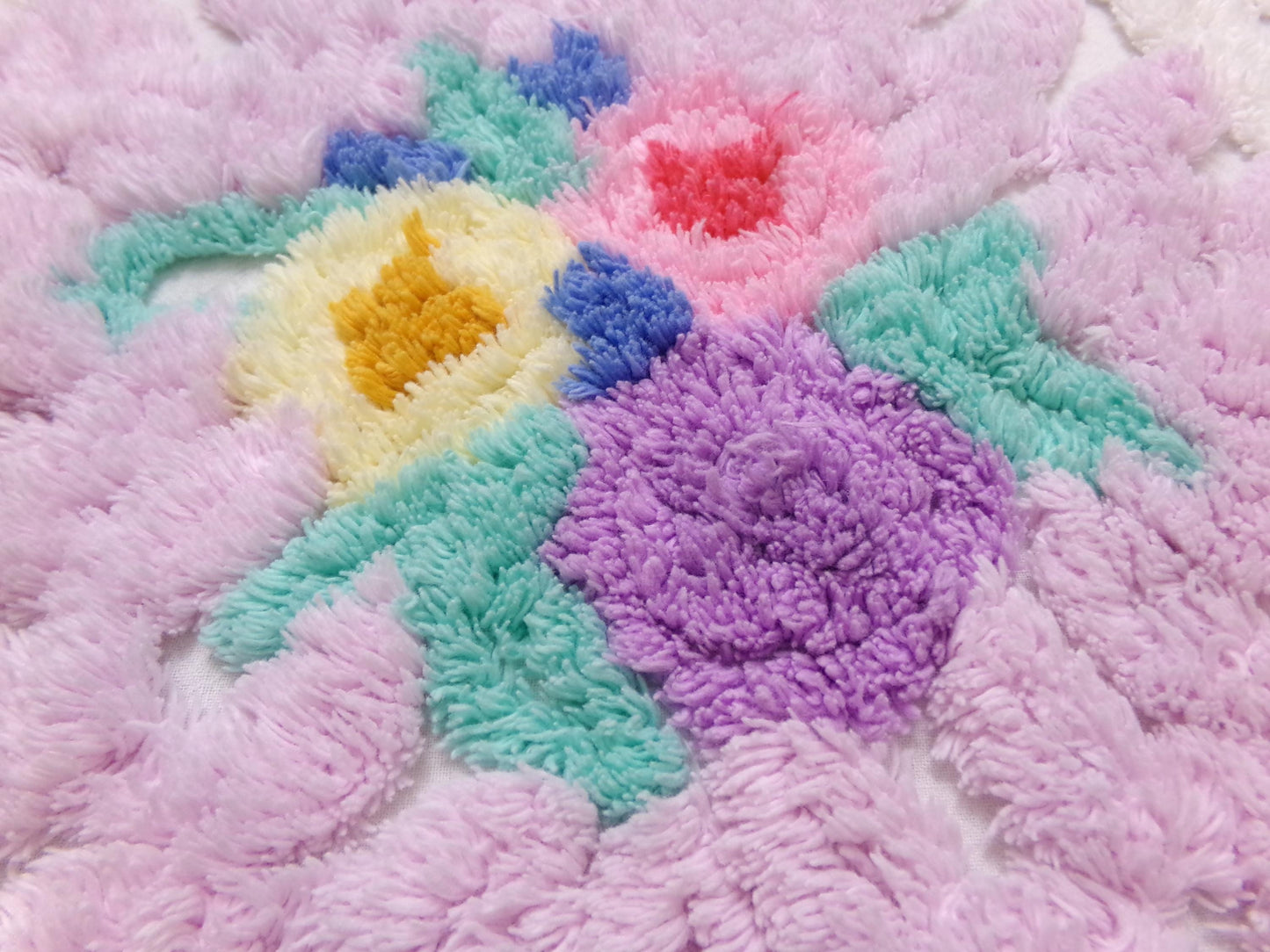 Lavender Floral Vintage Chenille Bedspread Fabric Piece 24x23" Sewing Material
