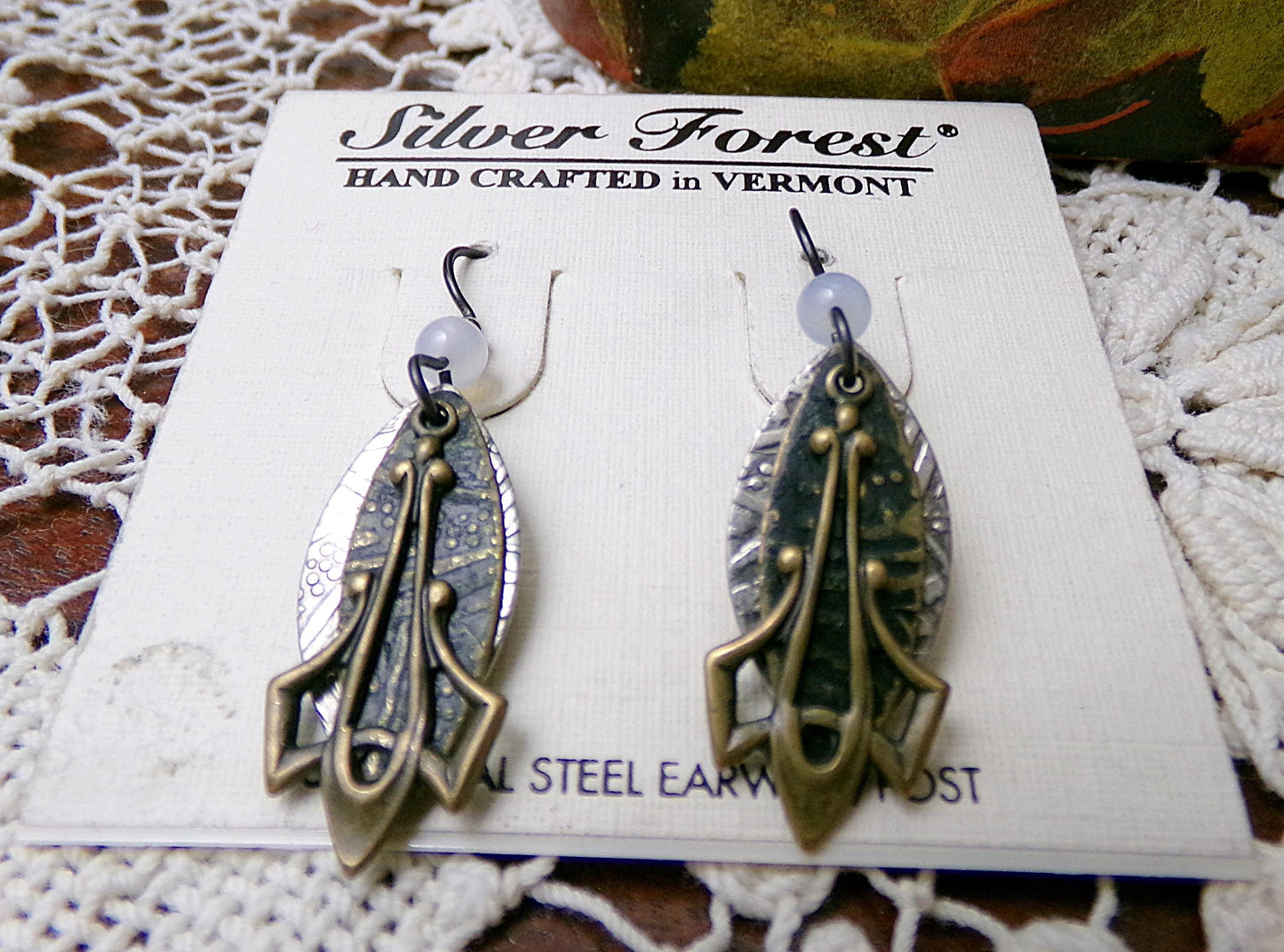 Simple Layered Pierced Dangle Earrings, Vintage Style Silver Forest Vermont Made in USA