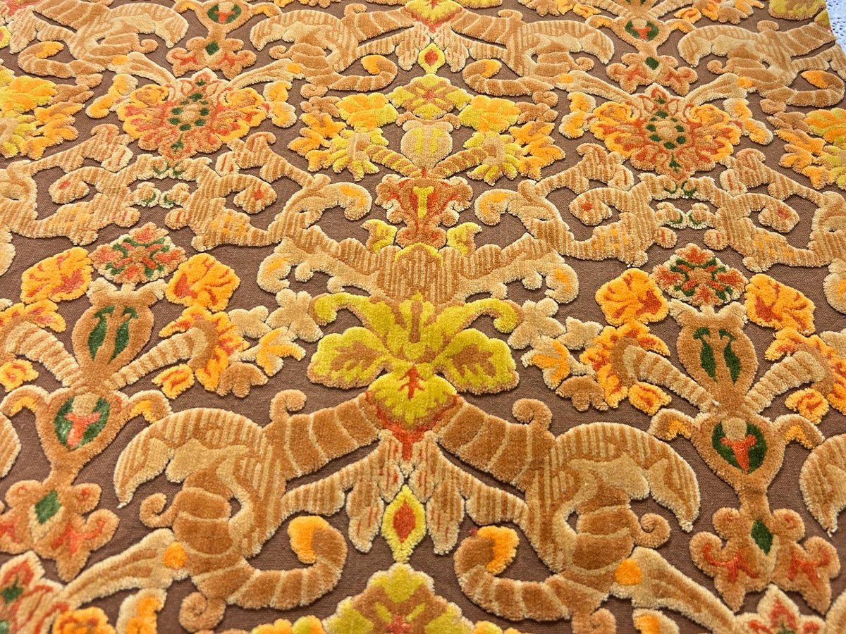Boho Vintage Cut Velvet Fabric, Copper Brown Tapestry Style Chenille Material, 17x21" Pc