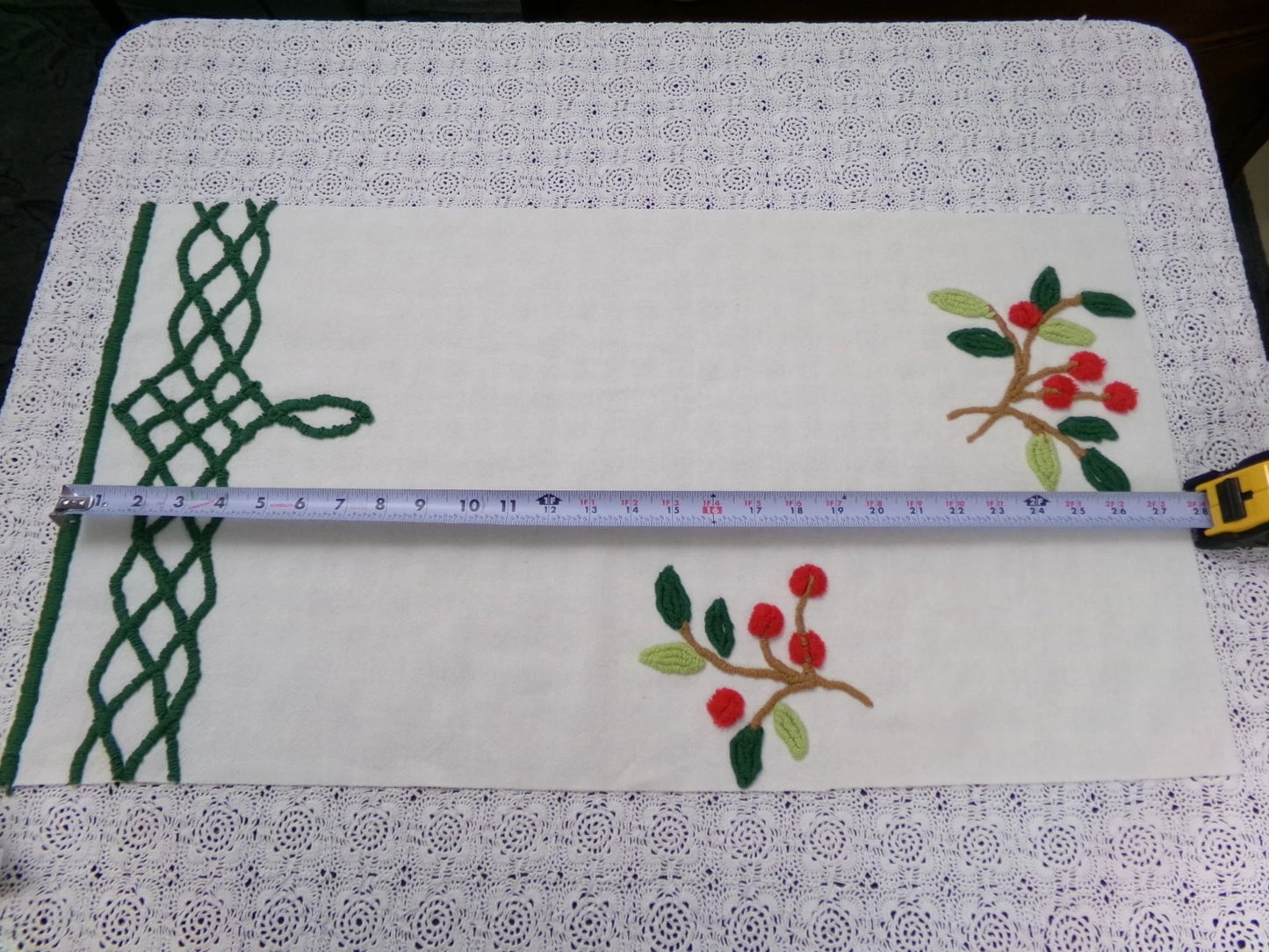 Cherry Berry Vtg Chenille Bedspread Fabric 14.5x27" Pc Farmhouse Sewing Material