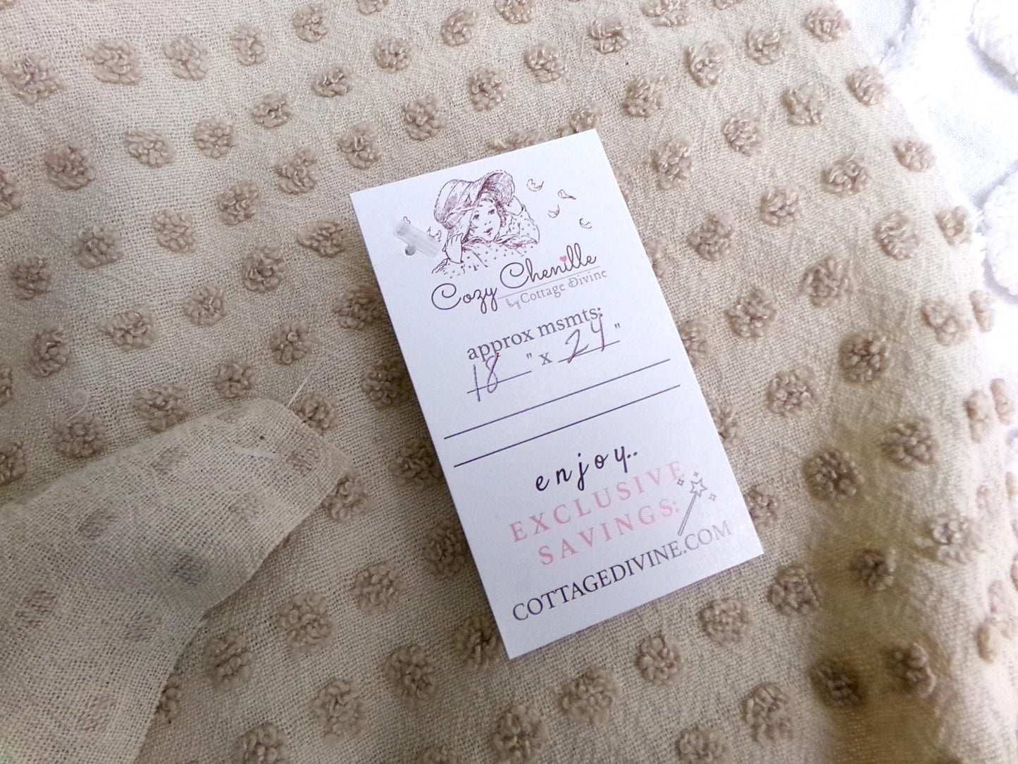 neutral mocha pops vintage chenille fabric, Morgan Jones little popcorn dots, 18" x 24" piece of lightweight sewing & quilting material