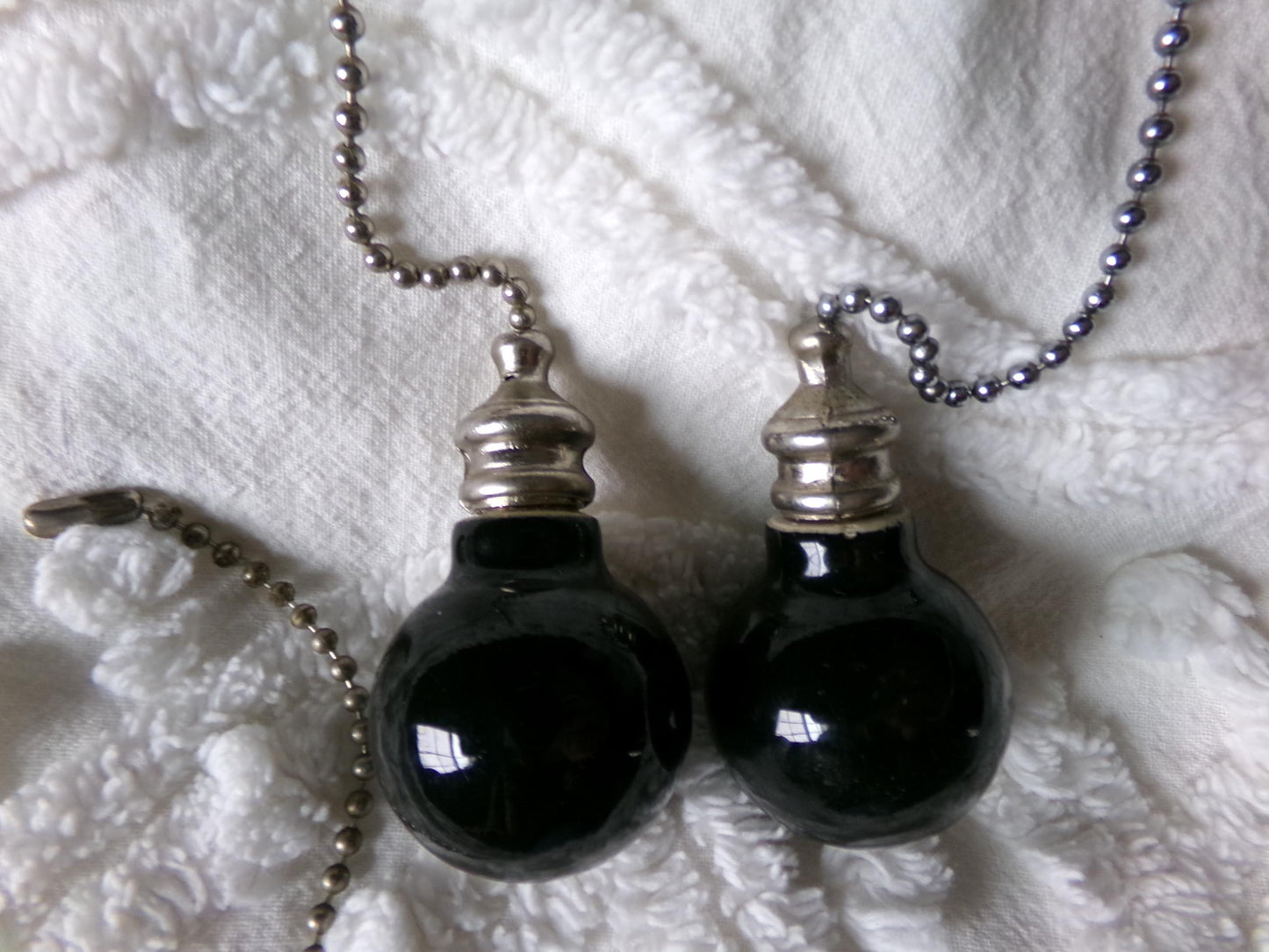 ceiling fan pulls pair, vintage style round black ceramic