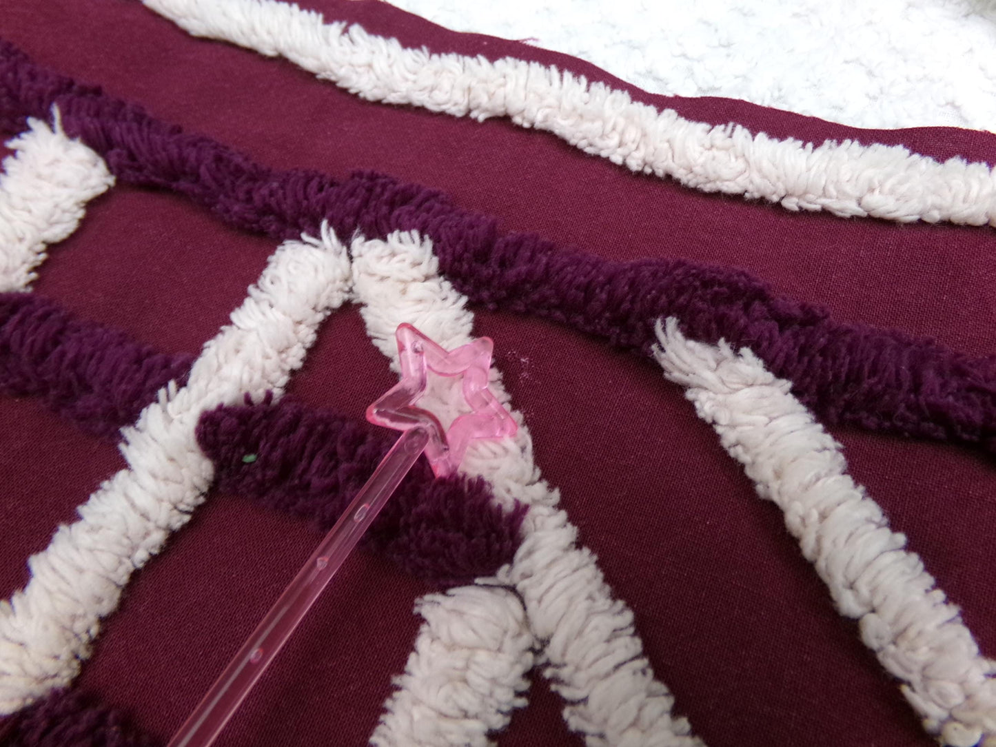 Dramatic Vintage Chenille Fabric, split road design, sewing craft quilt material 20" x 24" piece