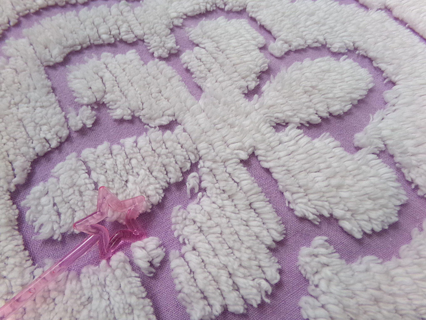 Lavender White Vintage Chenille Fabric Piece 25x26" Daisy Diamond Geometric