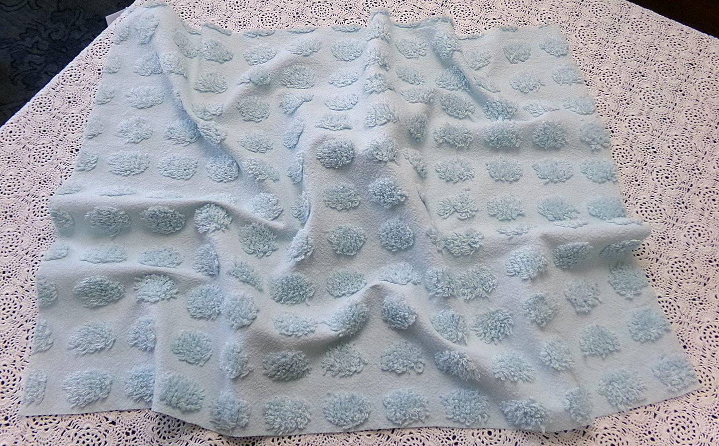 Refreshing Aqua Vintage Style Chenille Bedspread Fabric Coin Dot Pops 18x24"
