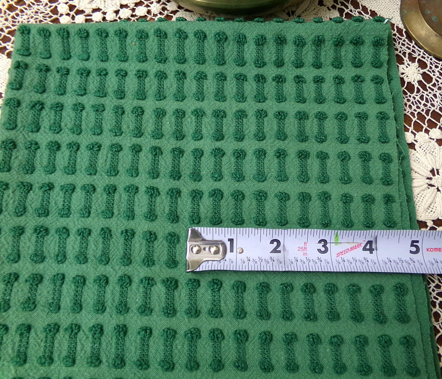 Vintage Green Chenille Fabric Textured Evergreen Cotton Quilting Crafts Upcycle Boho 18" x 24"