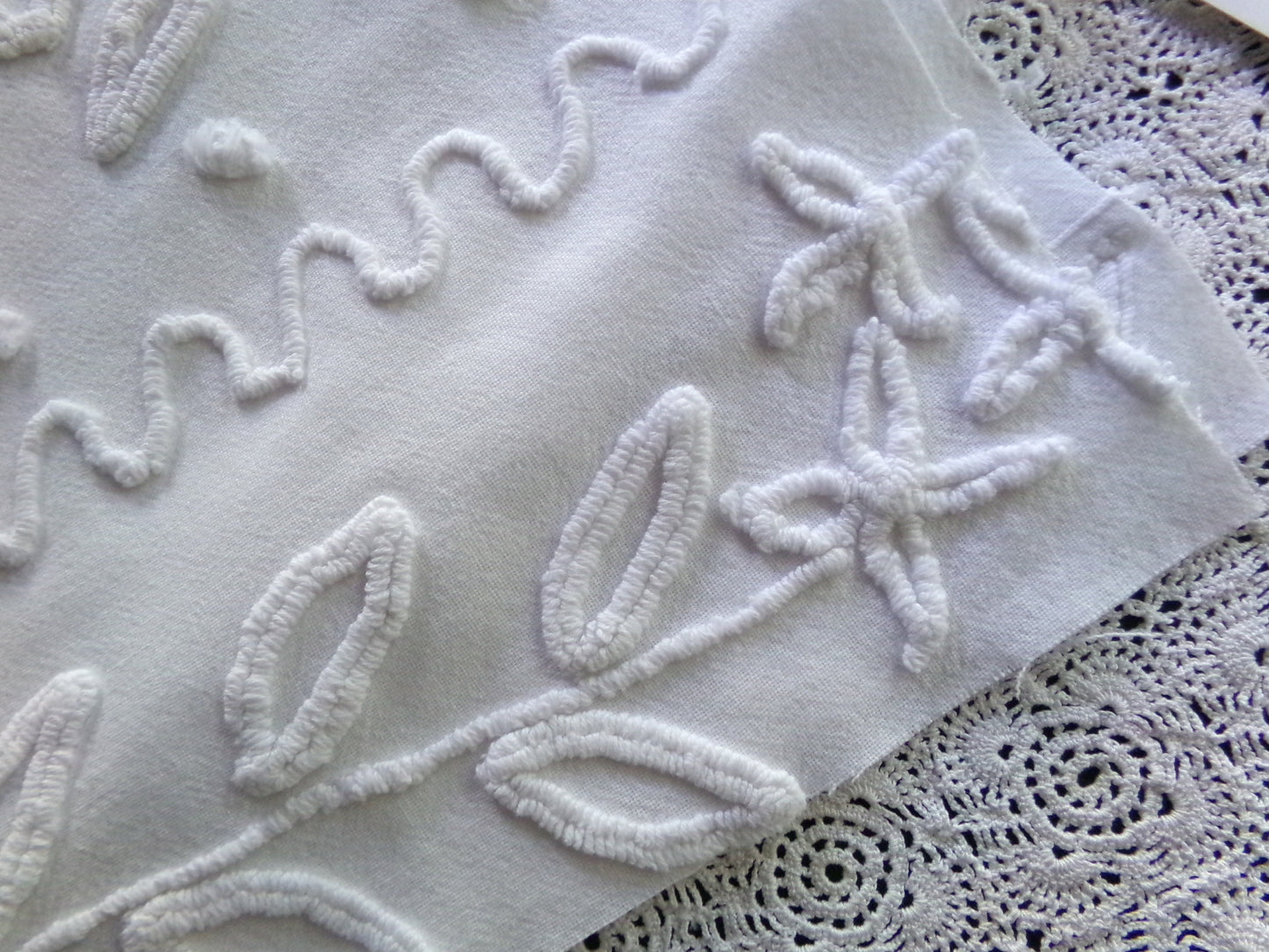 Elegant White Vintage Chenille Fabric, 20" x 23" inch Piece of Sewing Material for Quilts & Crafts