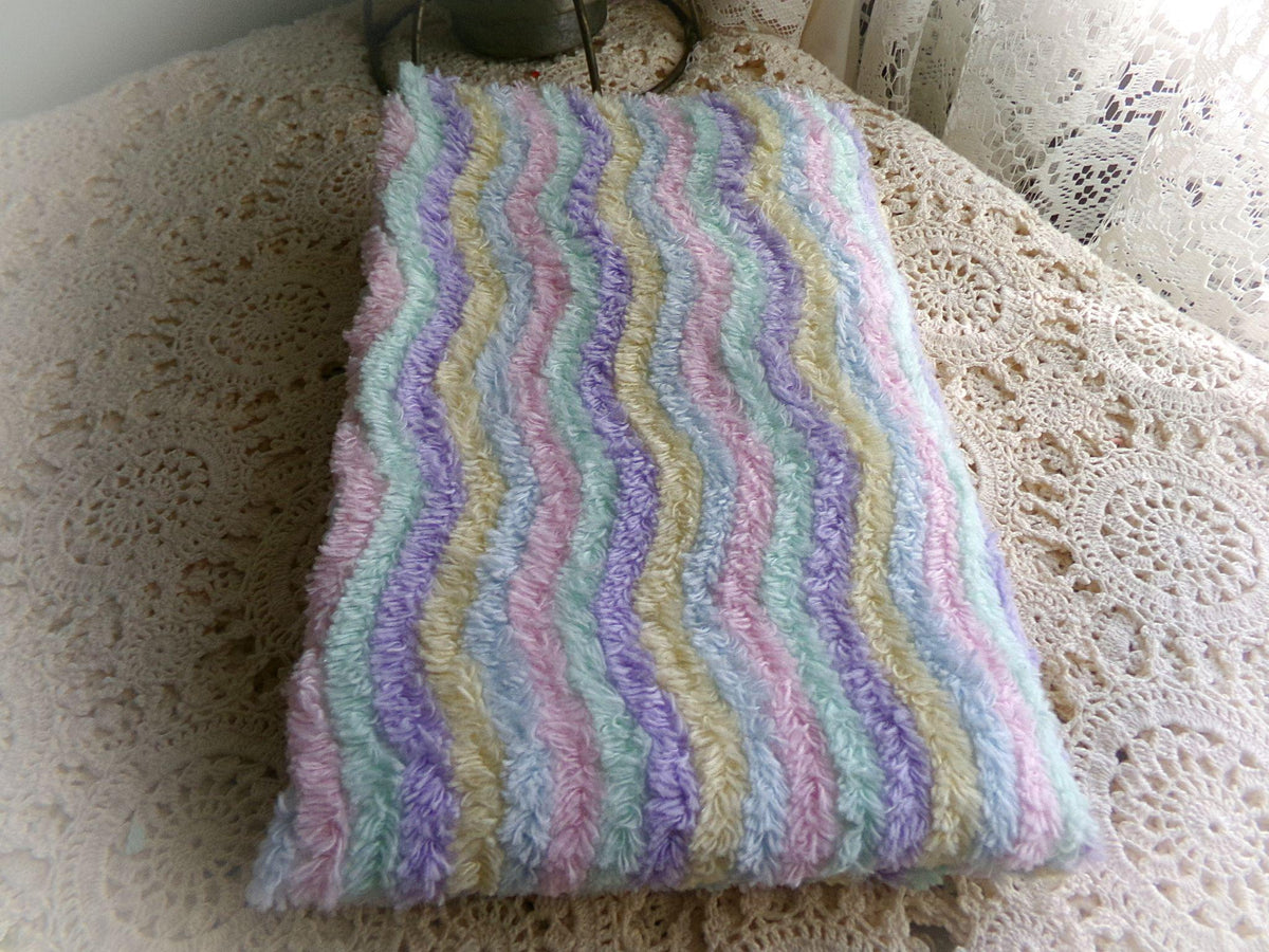 Rainbow Stripes Vintage Chenille Fabric, Soft Ripple Wave 10.5.24" Quilt Textile