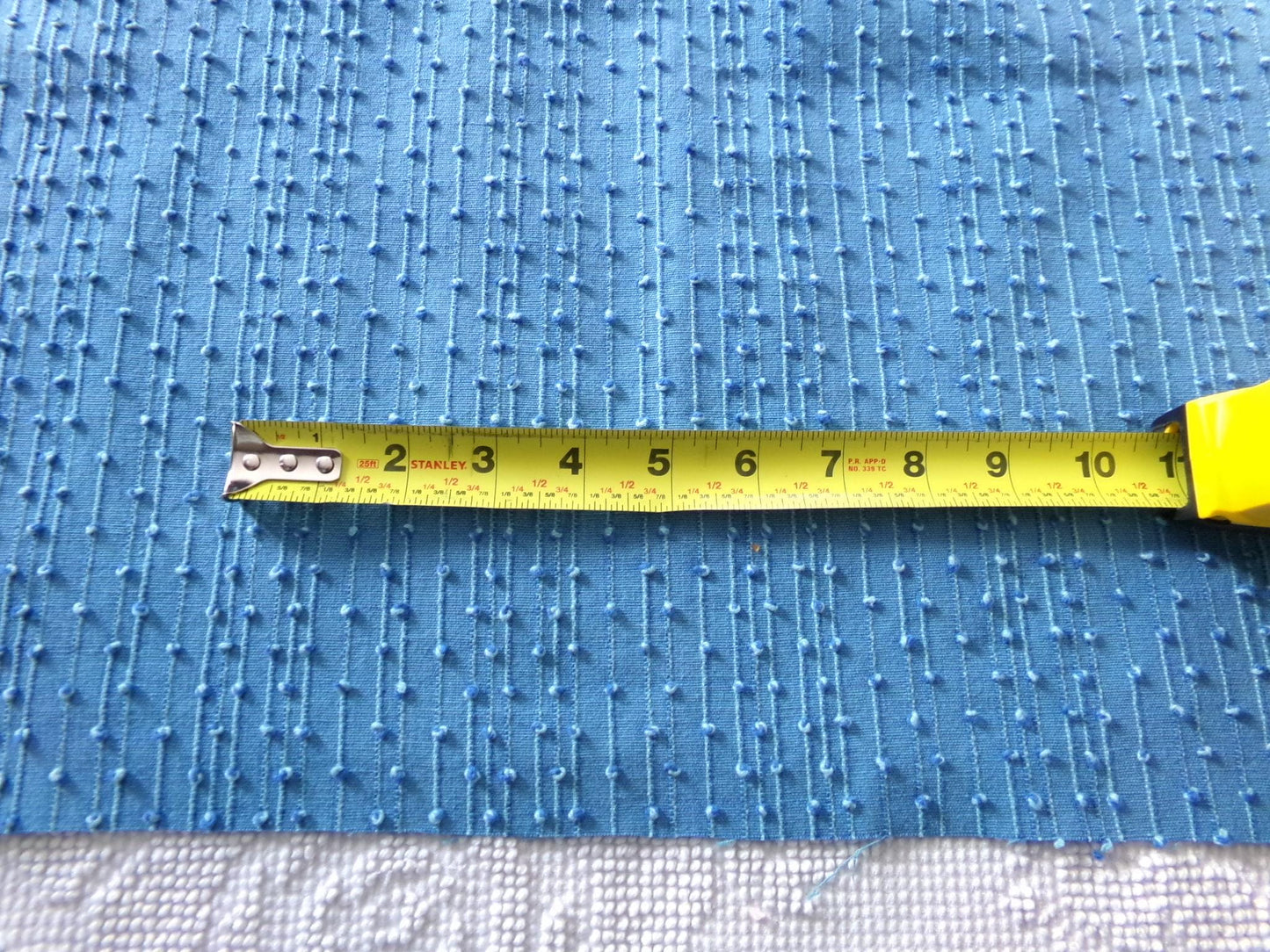 baby raindrops vintage woven chenille fabric, tiny marbleized raised blue dots, 18 x 24"
