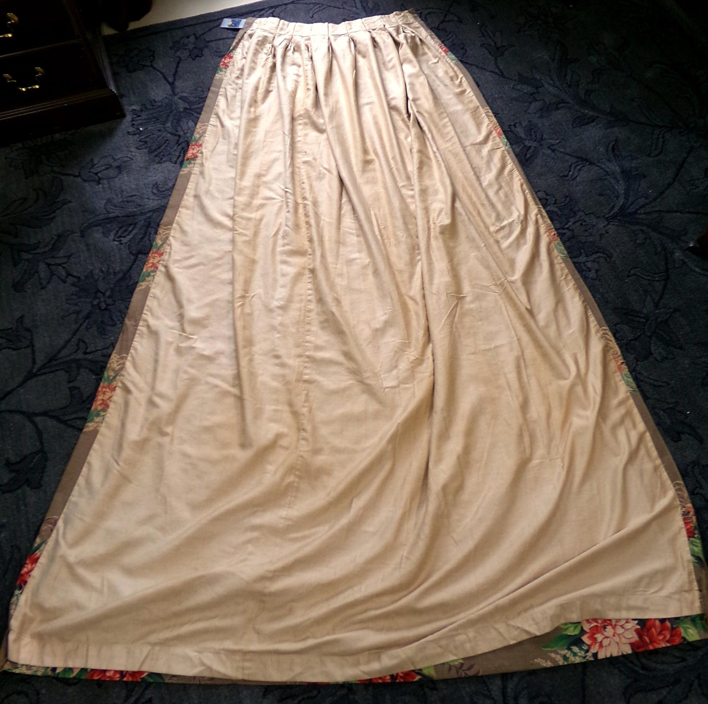 Shabby Vintage Barkcloth Drape Panel, SINGLE Window Curtain, Hidden Garden Print MCM Fabric, 82.5" L Pinch Pleat