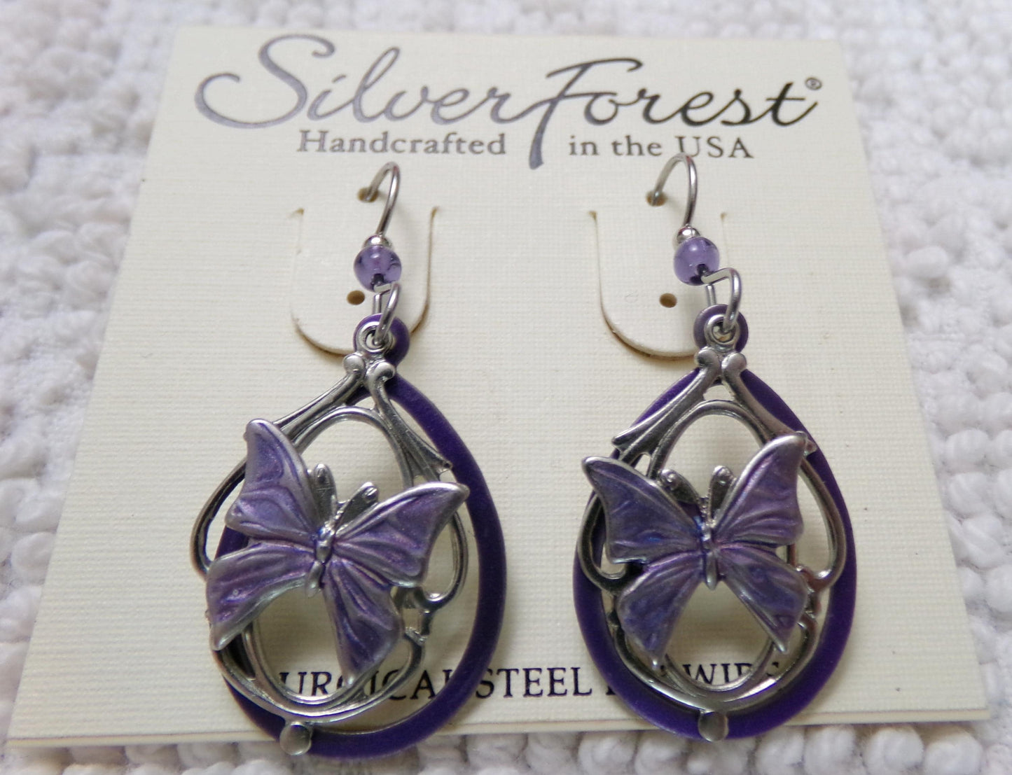 butterfly dangle earrings, pierced Silver Forest Vermont vintage style jewelry