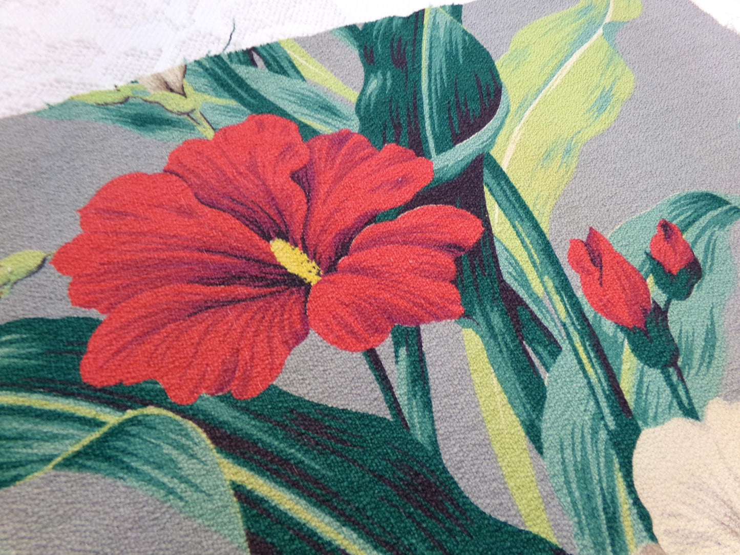 Vintage Barkcloth Fabric in a Bold Tropical Hibiscus Design