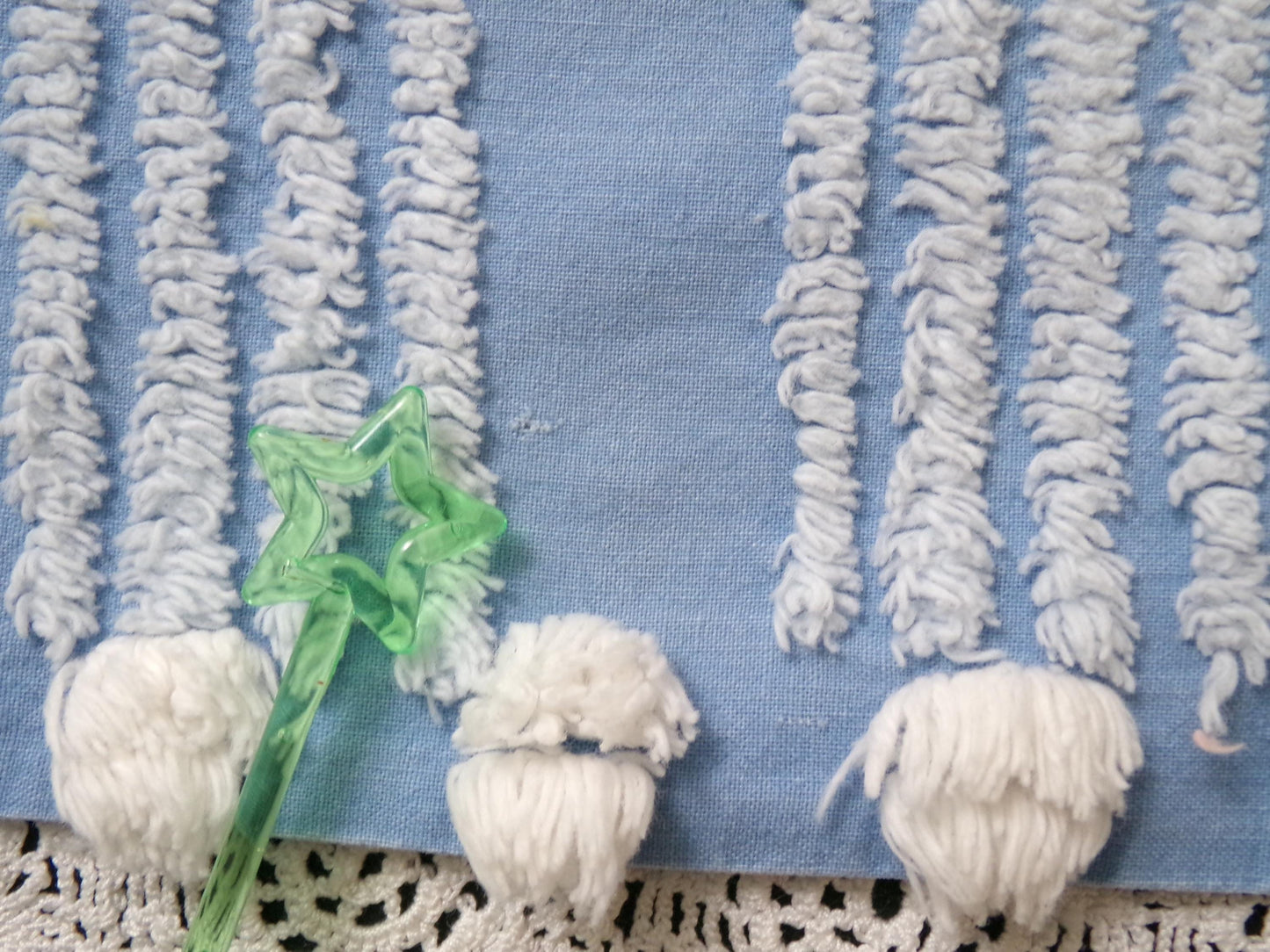 Shabby Sky Blue Vintage Chenille Fabric White Stripe Sewing Material 18" x 30"