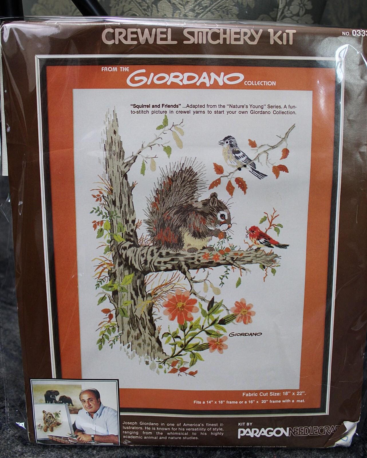 SQUIRREL and FRIENDS Vintage Crewel Embroidery Kit Paragon Stitchery 0333 Giordano