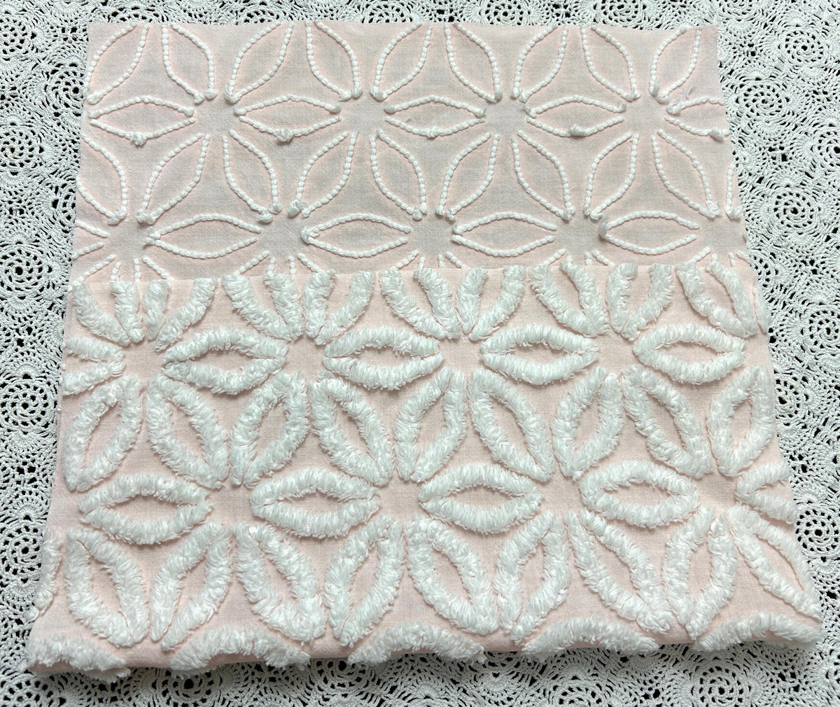 Pink White Daisy Vintage Chenille Fabric, Cottage Style 12x18" Piece