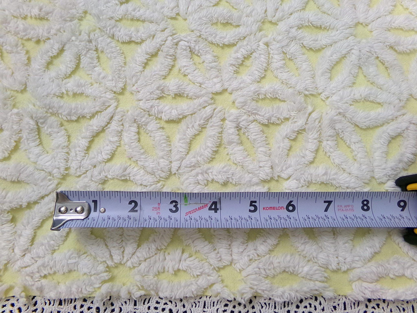 Fluffy Daisy Vintage Chenille Fabric White & Lemony Yellow 18x24"