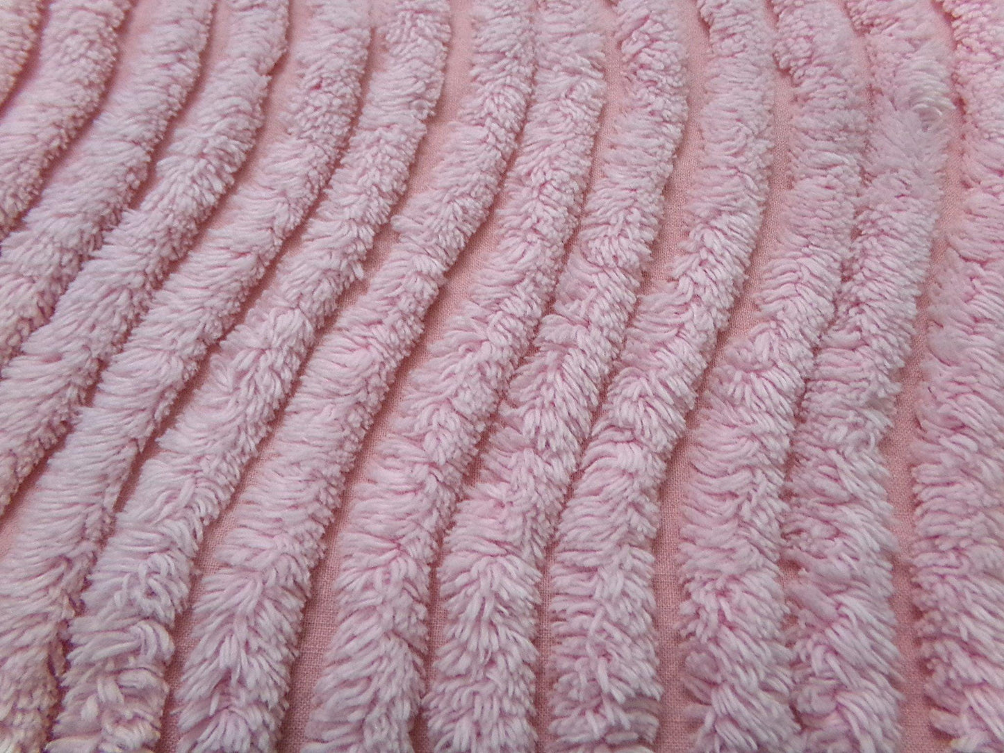 cotton candy pink vintage chenille bedspread fabric ultra plush ripple tufts 13" x 23"