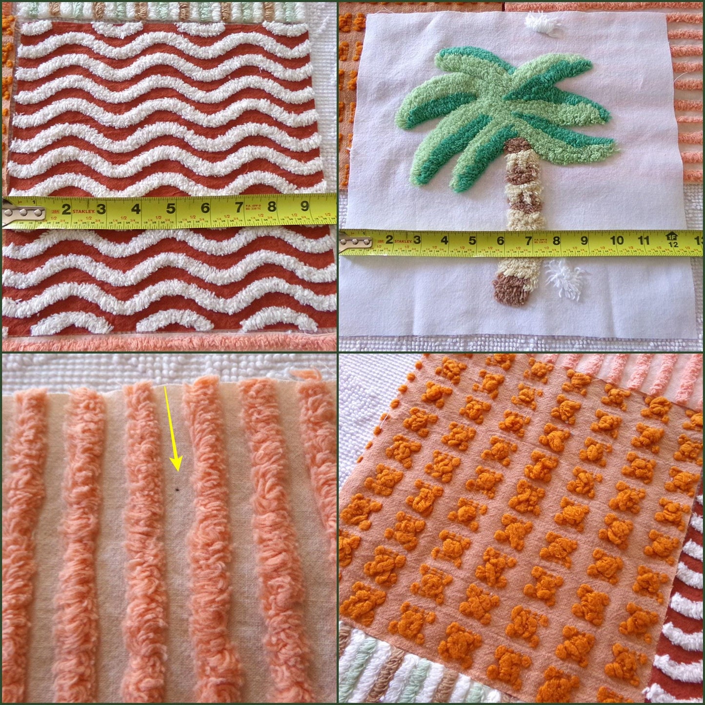chenille fabric squares, set of 6 large 9.5" square quilt blocks and 1 palm tree 12.5" square, tropical fun & great texture