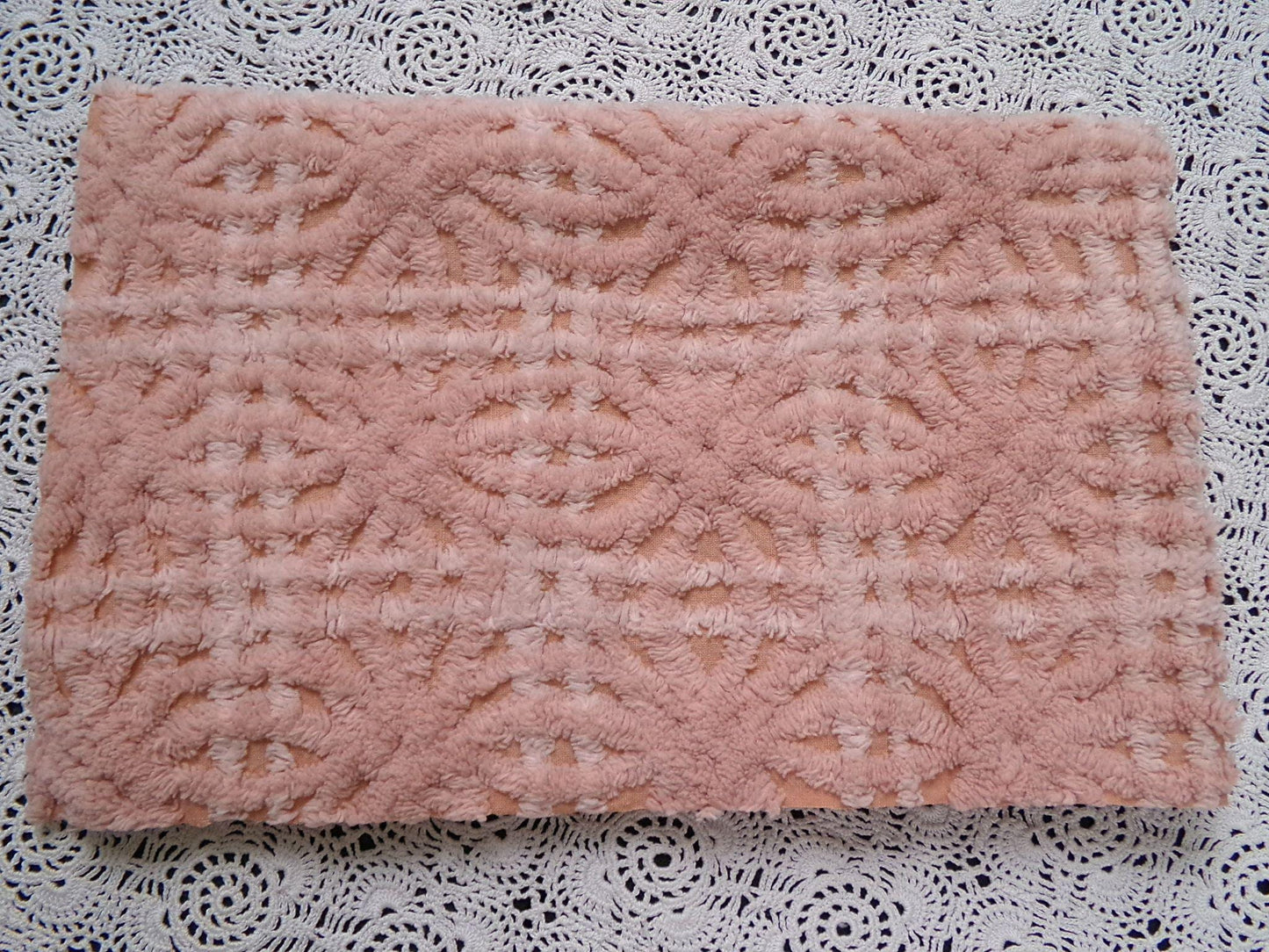 Vintage Chenille Fabric 14 x 19" Blush Pink Starburst Geometric Quilt Material