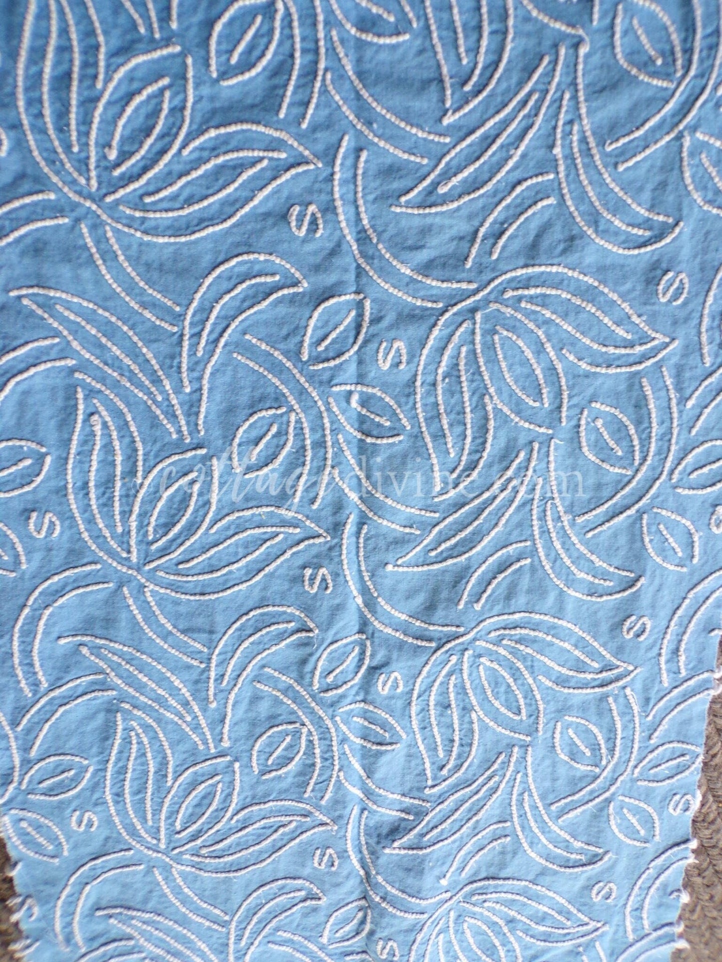 Plush Tufted Tulips Vintage Chenille Fabric, Sky Blue & White, 20" x 31" Inch Piece, Beautiful in Quilts, Pillows