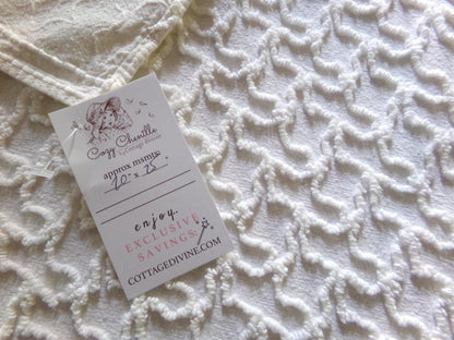 Neutral Cream Vintage Chenille Fabric, Texturized Squiggle Cotton Material, 20" x 25" inch Piece, Neutral Vintage Fabric for Quilts, Pillows