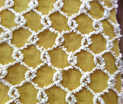 Hippie Vintage Chenille Fabric in Butterscotch Gold with White Chicken Wire Design, 100% Lightweight Cotton, 20" x 24" inch piece