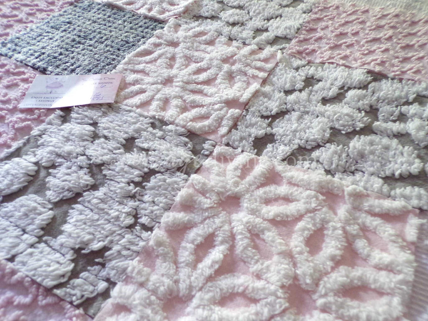 vintage 6" chenille fabric squares, set of 16 sophisticated grey & pink quilt blocks