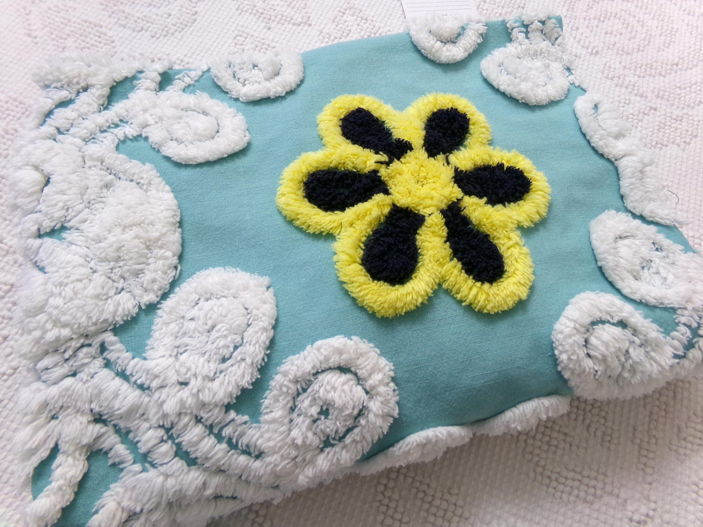 midnight seaspray vintage chenille fabric piece, plush sewing material 20" x 29"