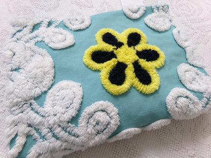 midnight seaspray vintage chenille fabric piece, plush sewing material 20" x 29"