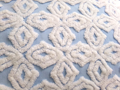 Blue & White Vintage Chenille Fabric, Plush Diamond Cross Design, 18x24" Piece