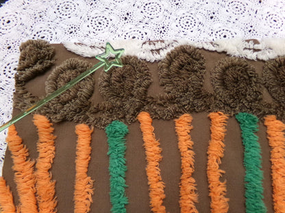flame feathers vintage chenille bedspread fabric boho peacock plumes brown orange 14x20"