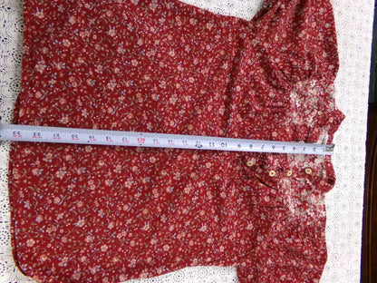 Vintage Prairie Blouse Boho 1970s Womens Top Ditsy Calico Floral Shirt Small