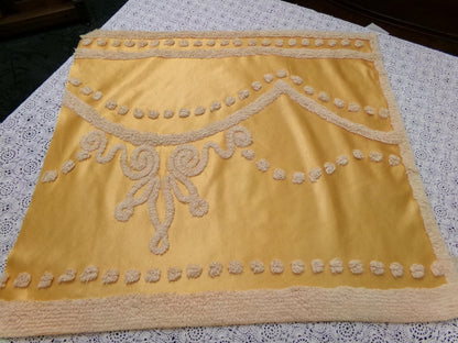 Vintage Gold Satin Chenille Tufted Fabric Swag Scroll Elegant Sewing Material 23x25"