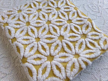 sunflower gold vintage chenille fabric tufted white daisy 20x24" boho quilt material