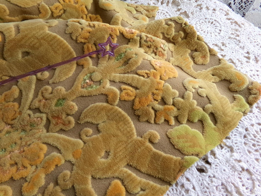 boho distressed cut velvet fabric, vintage Bates tapestry style chenille material, 20" x 14" piece, popular in handmade bags