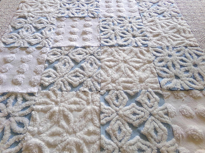 Breezy Blue & White Chenille Fabric Squares Set, 16 Vintage Quilt Blocks, 6" x 6" inches each, for Quilting, Sewing, DIY Pillows