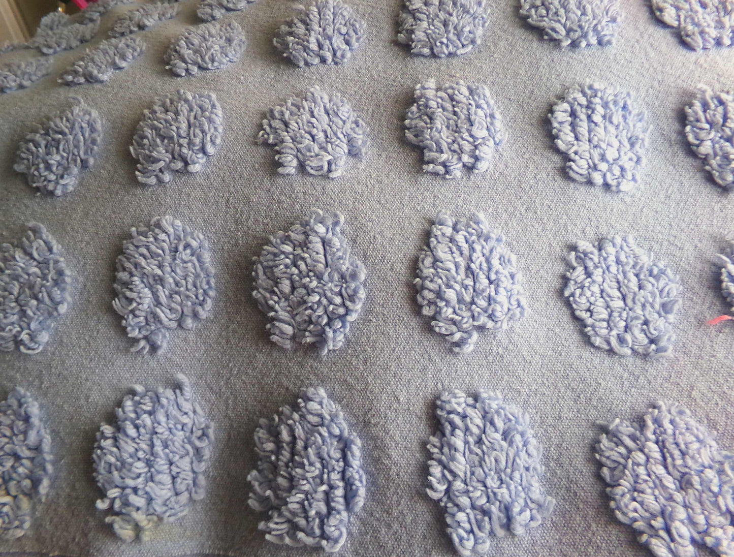 big blue coin pops chenille fabric, vintage style dots on serene blue cotton, 18" x 24" piece of sewing material for crafts & quilting