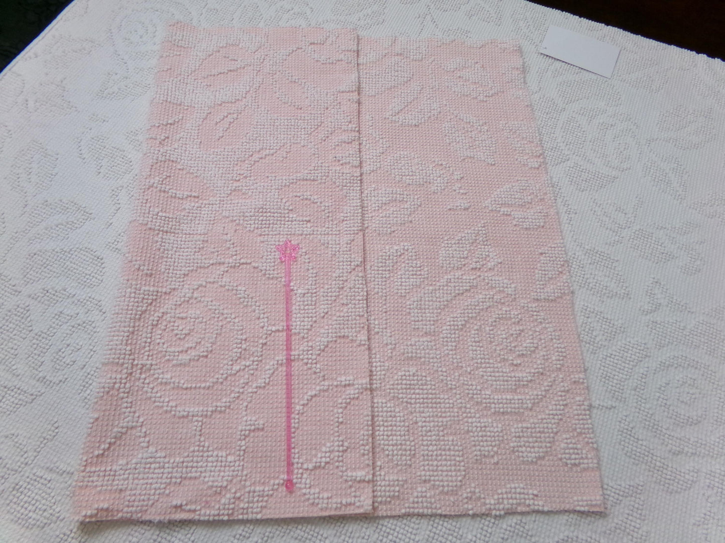 Pink Rose Vintage Hobnail Chenille Fabric Piece Cabbage Rose Reversible Shadow Design 18x24"