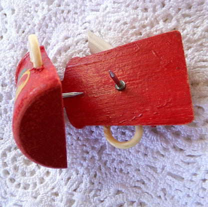 vintage curtain pinbacks pushpins, MCM 1940s wood coffee pot with cherries