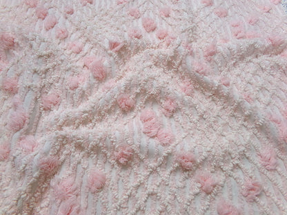Blush Pink White Vintage Chenille Bedspread Fabric 18x24" Geometric Diamond Puffs