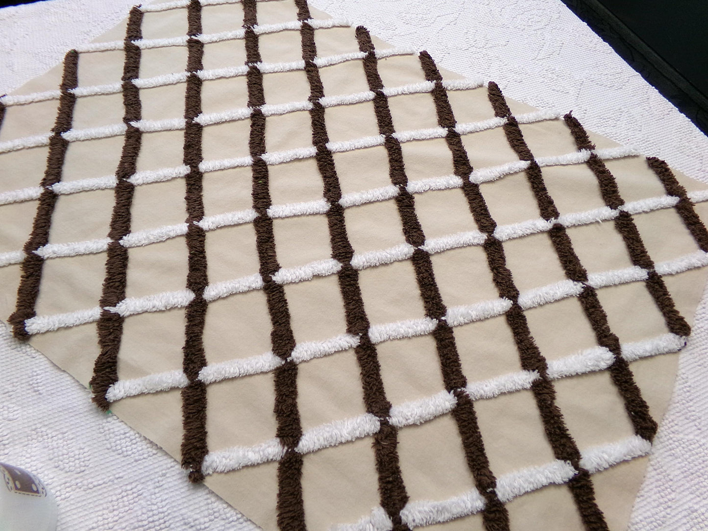 crosshatch vintage chenille fabric in mocha, chocolate brown & white, 18" x 27" piece