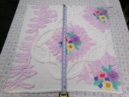 Lavender Floral Vintage Chenille Bedspread Fabric Piece 24x23" Sewing Material