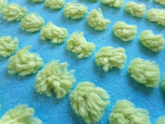 Lime Puff Pops Vintage Chenille Fabric, Polka Dot Popcorn Design, 18x28" Piece