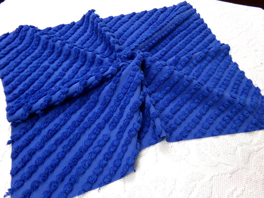 Royal Blue Vintage Chenille Fabric, Textured Bead Style Tufted Pops, Sewing & Quilt Material 19" x 25" Piece