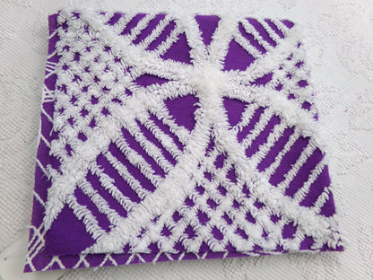 Vintage Chenille Fabric, 21" x 20" inch Piece, Snow White Geometric Design on Grape Purple