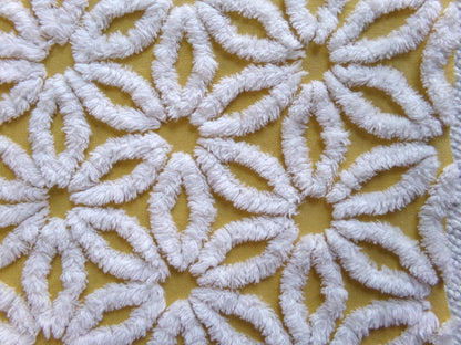 sunflower gold vintage chenille fabric tufted white daisy 20x24" boho quilt material