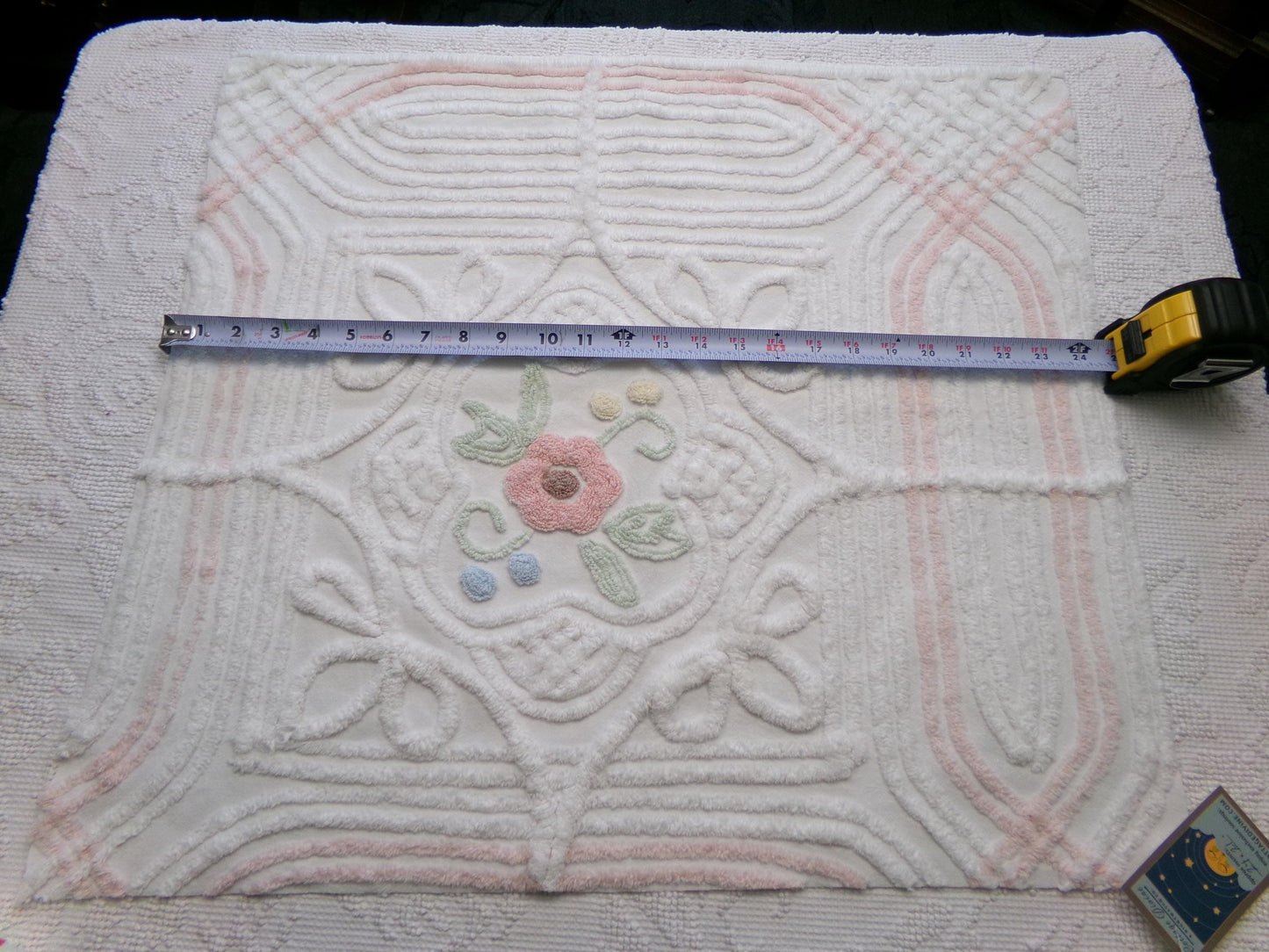 cottage style vintage chenille fabric, dimensional floral design 24" x 21" inch piece craft & sewing material